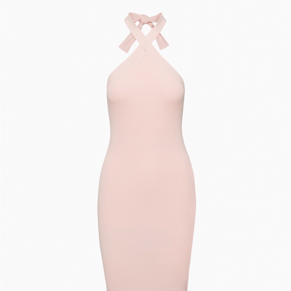 Wilfred (Aritzia) Pink Halter Neck Midi Dress with Slit